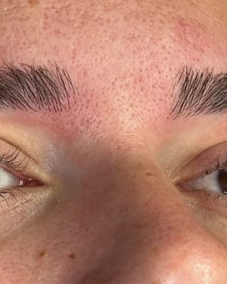 Gelifte wimpers en een gekamde wenkbrauw, bruin oog
